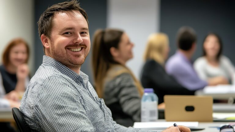 glücklicher Teilnehmer eines Social Media Trainings
