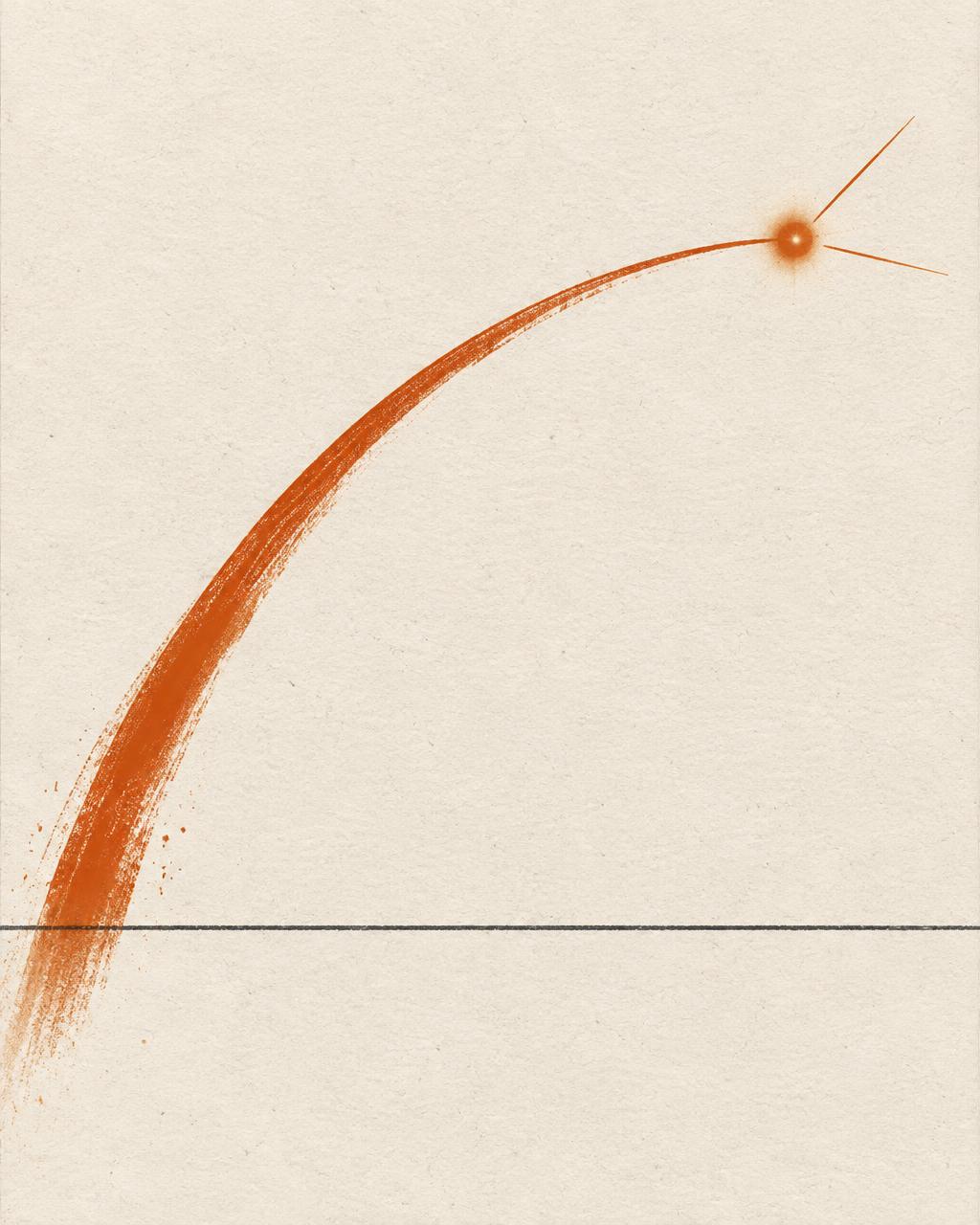 Ein orange gemalter Impulsbogen auf warmem Papier